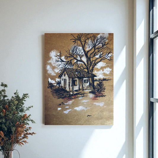 Rustic House Charcoal and Pastel Sketch