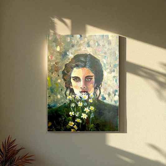 Women Holding Wild Flowers - Abstract Oil Painting