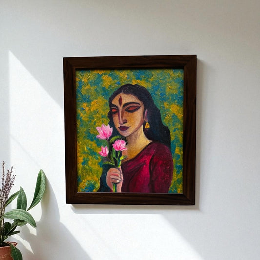 Women with wild lotuses - Oil Painting